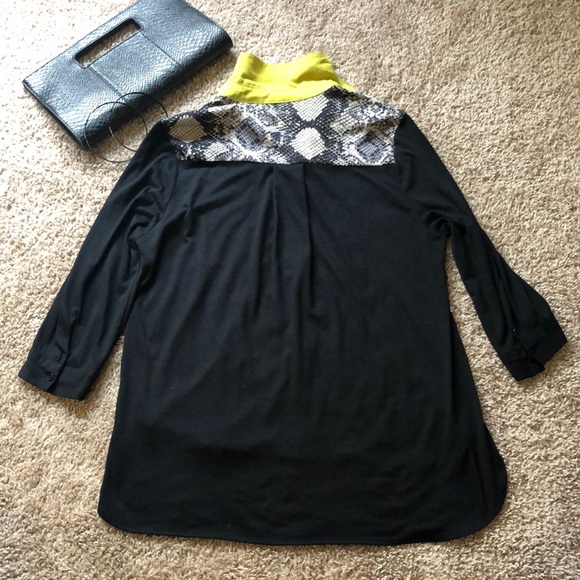 Style & Co. Button Down Snake and Chartreuse Top - Picture 2 of 5
